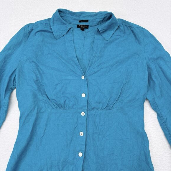Talbots Linen Top Size 6 Blue Button Front Summer Thin Knit Beach 3/4 Sleeves - Picture 3 of 9